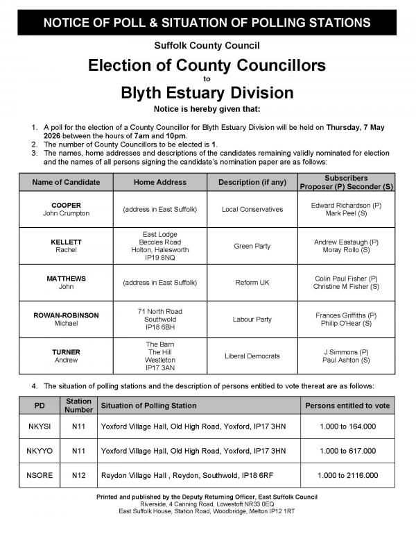 Notice of Poll Situation of Polling Stations Blyth Estuary Page 1