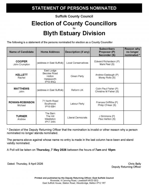 Statement of Persons Nominated Blyth Estuary